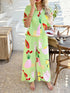 'Splendory' Collared Print Top and Pants Set - Celes Fashion